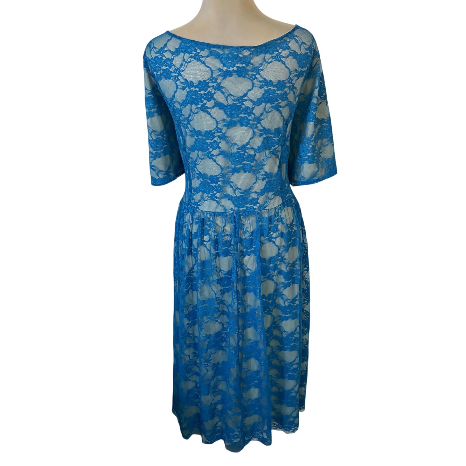 Vintage Y2k Swak Usa Turquoise Stretch Lace Dress Boho Retro Feminine Fairy 3x — image 2 of 8